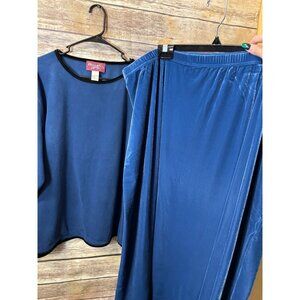 Denim & Co Fleece Sweater Shirt and Velvet Maxi Skirt‎ Set 2X Blue NWOT